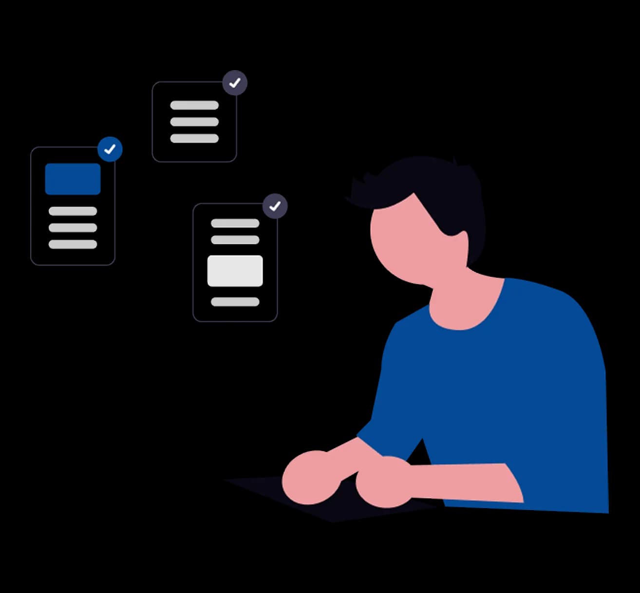 パソコンで企業情報を調べる学生のイラスト